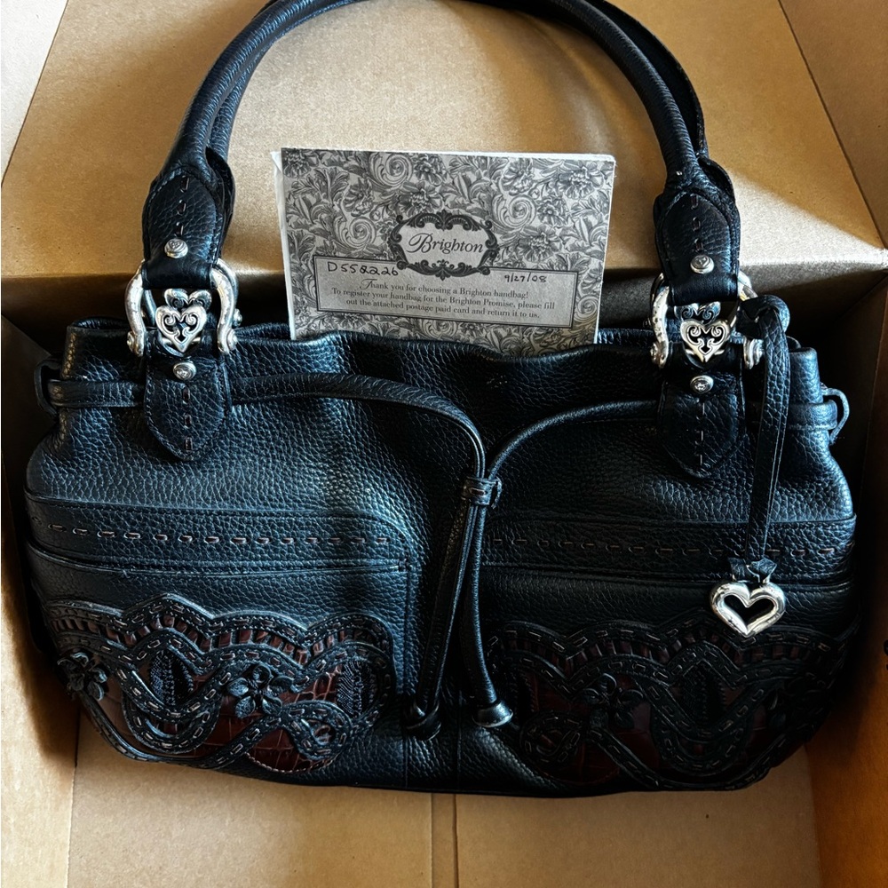 Brighton Black Shoulder Bag with Embroidered Detailing